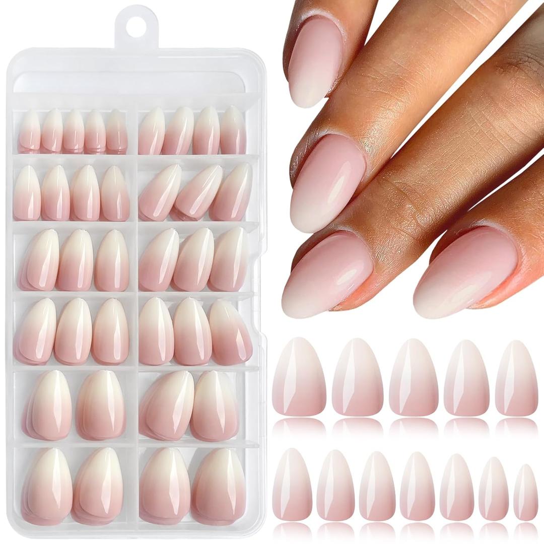 LoveOurHome 240pc Almond Press on Nails Short Fake Nails with Glue & Tabs, Short Ombre Nails Press on Nails Almond Glue on Nails Fake Nails Ombre Acrylic Nail Tips Artificial Fingernails Stick Nail