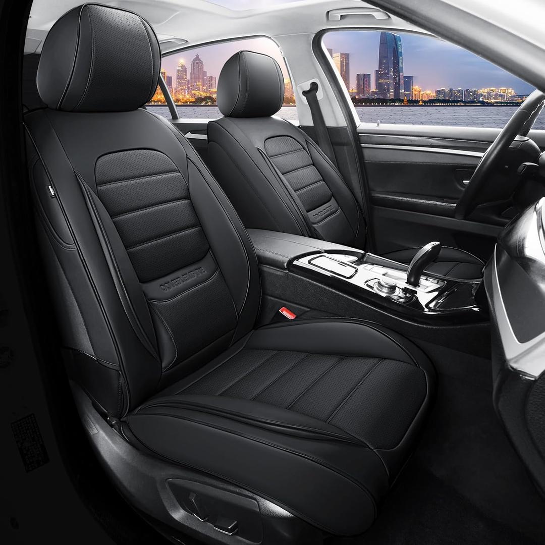 Car Seat Covers Full Set, 5Pcs Universal Leather Seat Covers for Cars, Waterproof Front and Rear Seat Covers Breathable Automotive Vehicle Seat Cover for Most Trucks, SUVs, Sedans, Black