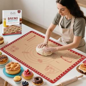 Silicone Baking Mat with Recipes, Extra Thick Silicone Mats for Baking, Non Stick Pastry Mat for Rolling Dough, Silicone Macaron Baking Mat for Cookie,Bread,Pizza,Fondant Mat, Oven&Dishwasher Safe
