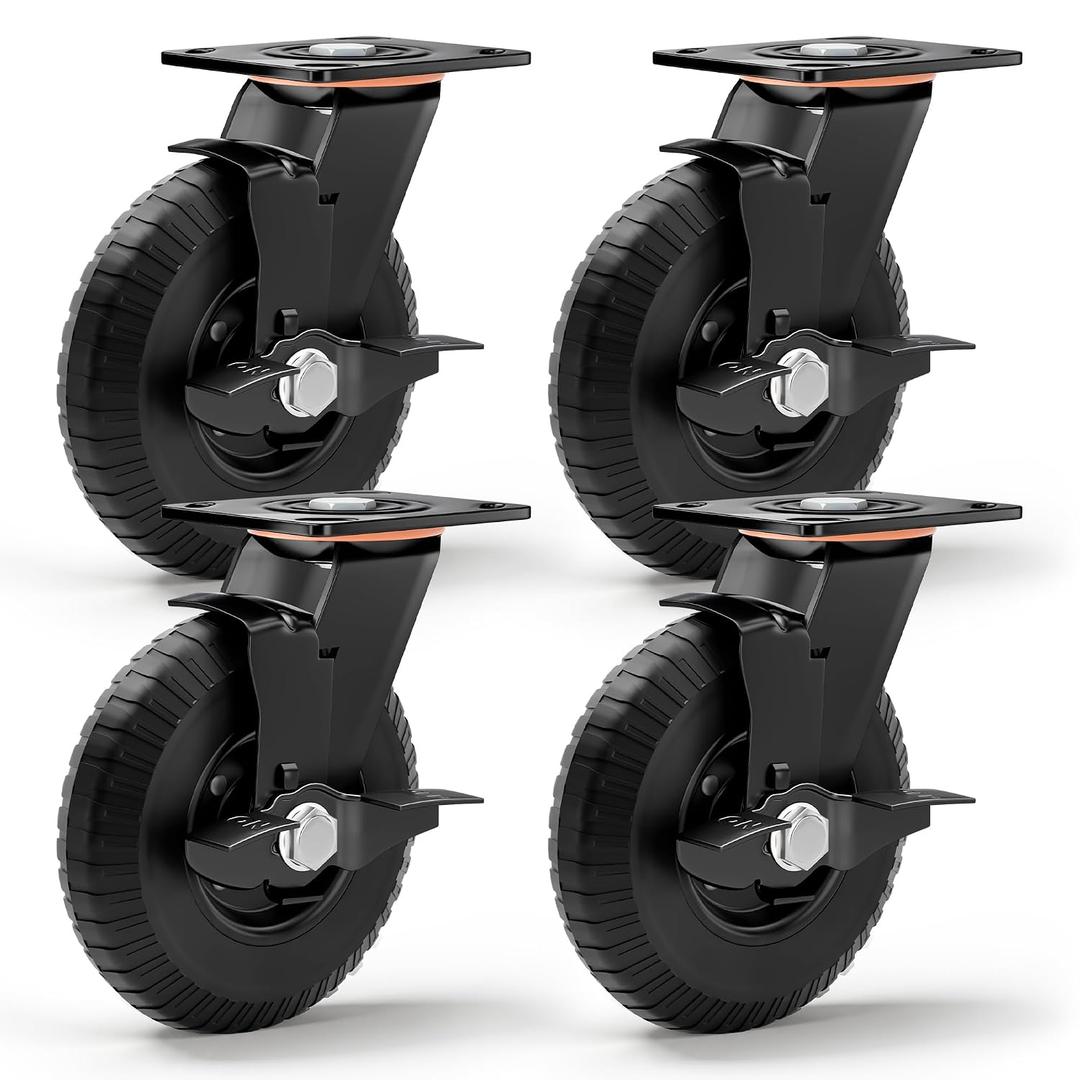 8 Inch Heavy Duty Caster Wheels Set of 4, 2200 lbs Capacity, Large Industrial Swivel Casters with Total Lock Brake, Solid Rubber Knobby Tread Wheels for Workbench, Cart, Dolly & Chicken Coop