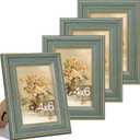 Vittanly 4x6 Picture Frames Set of 4, Vintage Photo Frames, Blue | Display 4x6 Pictures without Mat, Small Frames Covered by Plexiglass, Rustic Farmhouse Home Decor for Wall or Tabletop