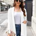Open Front Cardigan for Women Long Sleeve Work Dressy Casual Loose Knit Ladies Cardigans with Pockets 2025 Fall (White, M)