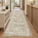 Soalmost Washable Runner Rug, 2'6" x 8' Non-Slip Kitchen Vintage Foldable Hallway Runners for Entryway, Laundry, Bedroom, Brown
