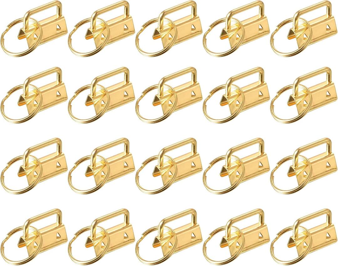 uxcell 60Pcs 26mm/ 1-inch Key Fob Hardware with Keychain Ring for Bag Webbing Wristlets, Lanyards, Dark Golden