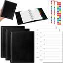 Engrowtic 3 Set Mini 6 Ring Binder 3 x 5 Inch 300 Paper Refill 78 Alphabet Dividers Small Index Tabs 3 Black PU Leather Binder Professional Ring Planner Notebook Kit(Lined)