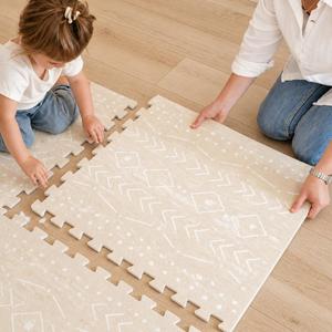 Lillefolk Baby Play Mat for Floor – 8x8ft Beige | PFAS Free Non Toxic Premium EVA Foam Tiles for Tummy Time, Crawling & Playpen – No Lose Edges Interlocking Floor Mat for Babies & Toddlers (16 Tiles)