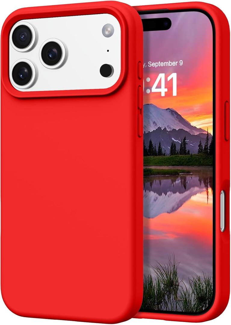 DOMAVER Case for iPhone 17 Pro 6.3'' Smooth Liquid Silicone Soft Gel Rubber Microfiber Lining Cushion Cover Shockproof Protective Phone Cases Compatible with iPhone 17 Pro - Red