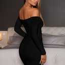 XXTAXN Women's Sexy Elegant Long Sleeve Off The Shoulder Ruched Mini Dress (Black, M)