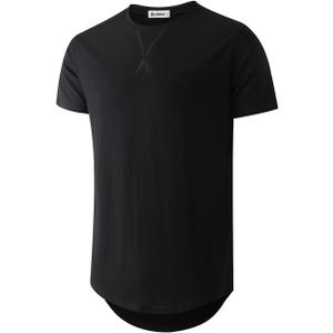 KLIEGOU Mens 100 Cotton Hipster Hip Hop Longline Crewneck T-Shirt Pre - Shrunk XL (Black)