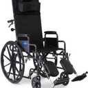 Medline Reclining Wheelchair, Desk-Length Arms and Elevating Leg Rests, 16" x 18" Seat (W x D)