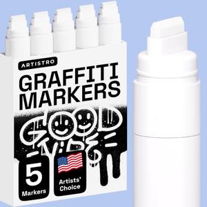 ARTISTRO 5 White Jumbo Markers Acrylic Markers with 15mm Jumbo Felt Tip for Murals Tagging Posters Art Journals & Calligraphy