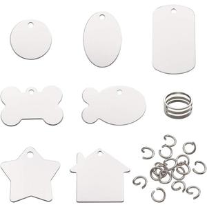Pandahall 28pcs Aluminum Stamping Blank Tags Set with Flat Round Oval Rectangle Star Charms 50pcs Stainless Steel Jump Rings Jump Ring Opening Closing Tool for DIY Jewelry Making Supplies