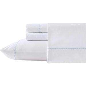 Laura Ashley - Sheet Set, Breathable Cotton Percale Bedding with Matching Pillowcases, Soft Home Decor (Scallop Blue, Full)