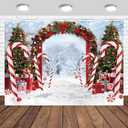 Tcoyodw Merry Christmas Cane Candy Backdrop 7x5ft Winter Snow Scene Xmas Tree Photography Background New Year Eve Party Decoration Holiday Christmas Party Photo Studio Props