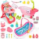 deAO Baby Doll Set, 25 PCS Baby Doll Accessories with High Chair, Bath, Crib, Feeding Accessories 14" Pretend Play Baby Dolls Toys Gift for Girls