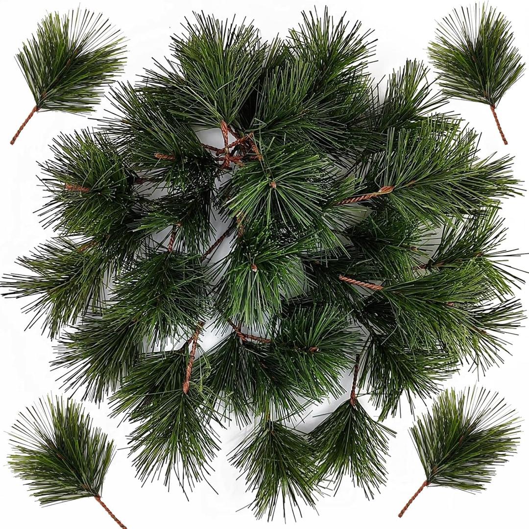 50PCS Artificial Green Pine Needles Branches Fake Small Pine Twigs Stems Evergreen Picks Holiday Tree Decorations
