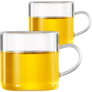 PARACITY Glass Tea Cups Set of 2, 4.3oz Clear High Borosilicate Glass Teacups with Handle, DIshwasher Safe Tea Cup for Espresso Cappuccino Latte Juice