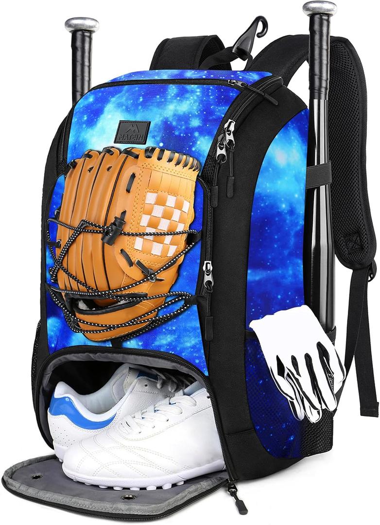 MATEIN Baseball Backpack, Softball Bat Bag with Shoes Compartment for Youth, Boys and Adult, Lightweight Baseball Bag with Fence Hook Hold TBall Bat, Batting Mitten, Helmet, Caps, Teeball Gear