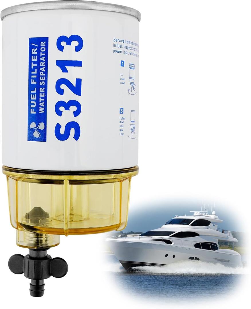 S3213 Fuel Filter Marine Water Separator with Clear Bowl AssemblyReplacement For Marine Outboard Motor Mercury Replaces# 35-60494-1, 18-7932-1, 18-17928, 35-809097