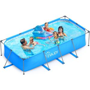 EVAJOY 14ft x 7ft x 33in Metal Frame Swimming Pool, Outdoor Rectangular Above-Ground Pool with Steel Frame, Heavy-Duty PVC, Easy Assembly for Backyard, Garden, Lawn
