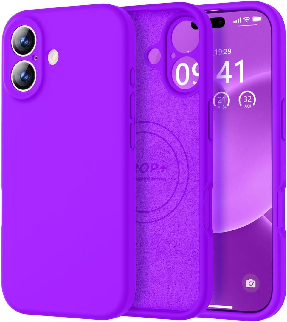 Vooii Magnetic for iPhone 17 Case, Compatible with Magsafe (Premium Liquid Silicone) (Integrated Camera Control Button) Full Body Protective Anti-Scratch Microfiber Lining 6.3", Neon Purple