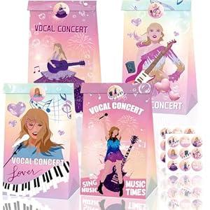 12 Pcs Pop Music Party Favor Goodie Bags with Stickers 2 Styles Popular Singer Paper Bag Musicial Treat Bags Gift Bag for Music Lovers Birthday Christmas Wedding Bridal Baby Shower Decorations