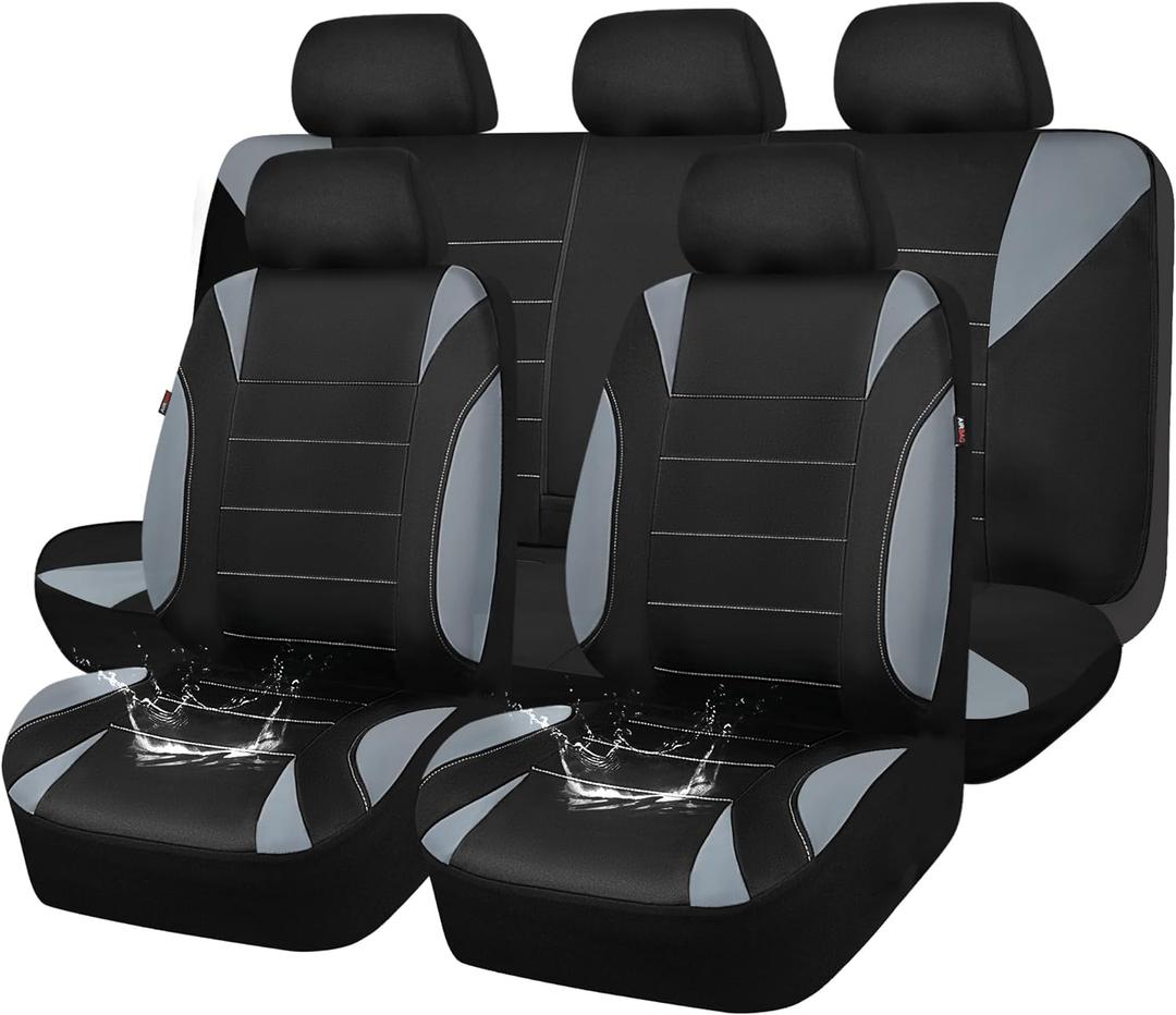 CAR PASS Waterproof Car Seat Covers Full Sets, Universal Fit Seat Covers for Cars, EVA Neoprene Seat Cover Set Full Sets, Interior Covers for Auto SUV,Vans,sedans, Trucks,(Black and Gray)