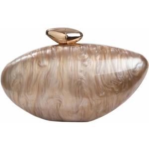 Shell Shape Acrylic Clutch Trendy Metallic Acrylic Evening Bag Shiny Egg Purses and Handbags for Women Wedding Party (Coffee)
