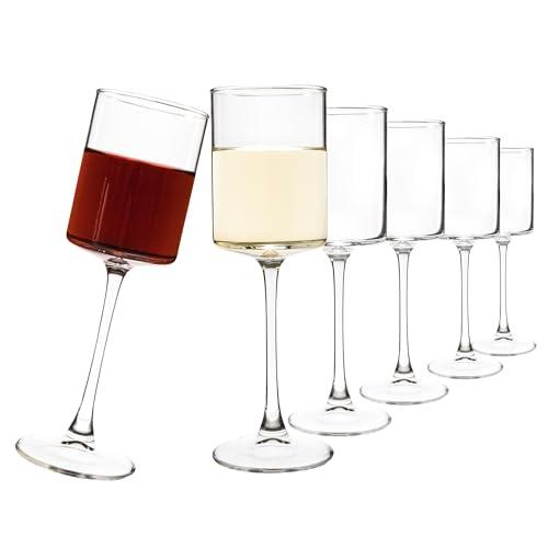 YARYOUNG 10 oz Square Wine Glasses Set of 6, Stemmed Wine Glasses for Red or White Wine, Glasses Drinking Set, Wedding, Anniversary, Housewarming Gifts, Dishwasher Safe