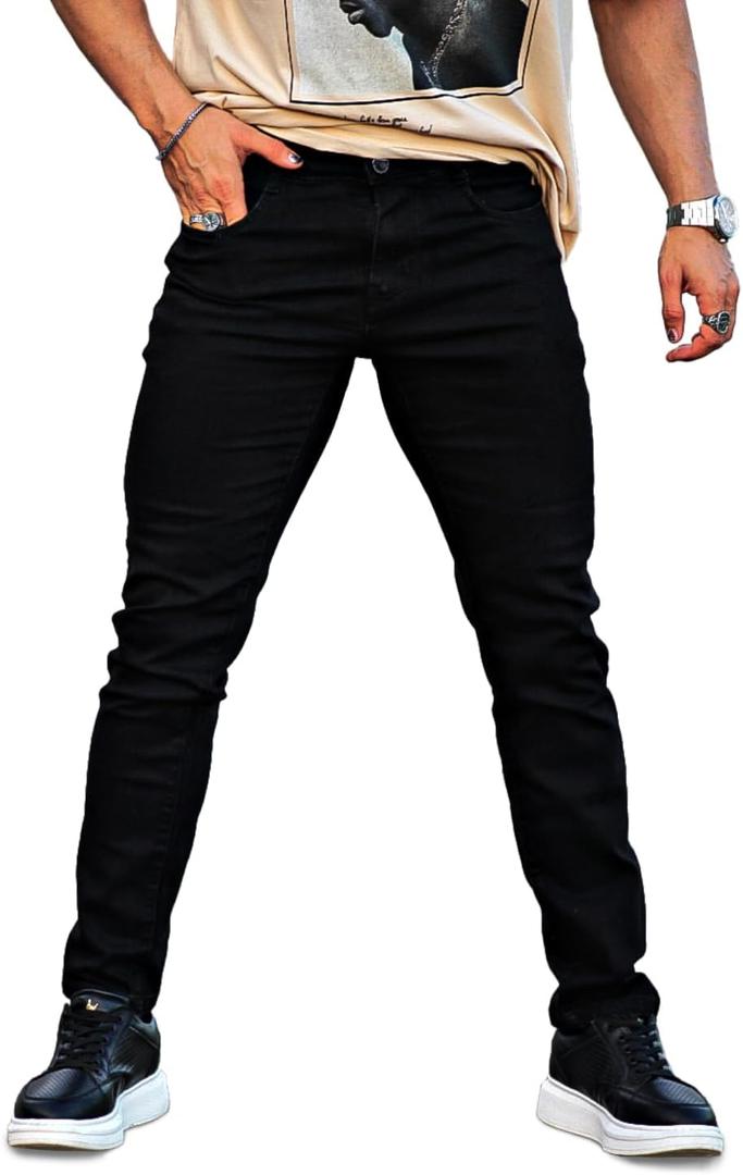 Heyfanee Mens Slim Fit Jeans Stretch Denim Pants for Men (Black, M)