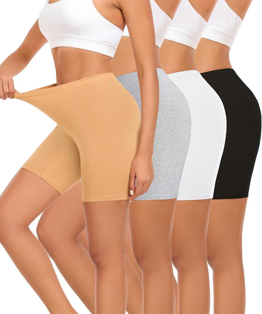 4 Pack Cotton Boy Shorts Underwear for Women Anti Chafing Shorts for Under Dresses Soft Boxers Panties (4pack-black+white+nude+grey)