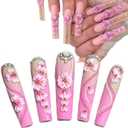 Set 20Pcs Pink Heart 3D Flowers for Nails, Handmade 3D Acrylic Flowers for Valentine - Wedding Nails, Flower Nail Made by Acrylic Powder Design Deco Nail Art Women Girls (15 Pink Heart 2#)