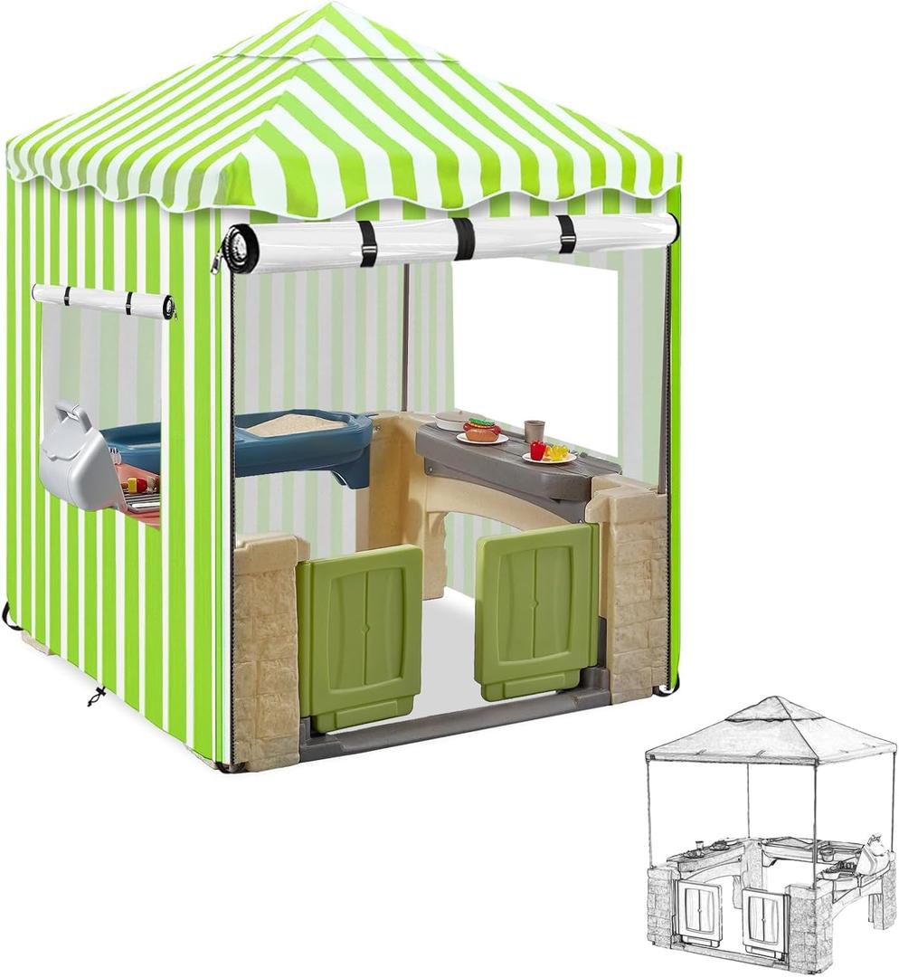 Playhouse Cover,600D Heavy Duty Outdoor Waterproof Play House Covers,47.5" W x47.5 D x60 H with Transparent PVC Doors and Windows,Suitable for All Around Playtime Patio with Canopy Playset
