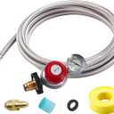 10FT High Pressure Propane Regulator with Hose, Adjustable 0-30 PSI Regulator with Gauge, Stainless Steel Braided Hose, Connect 5-100LB POL Propane Tank to Fire Pit Burner Heater Fryer Smoker Griddle