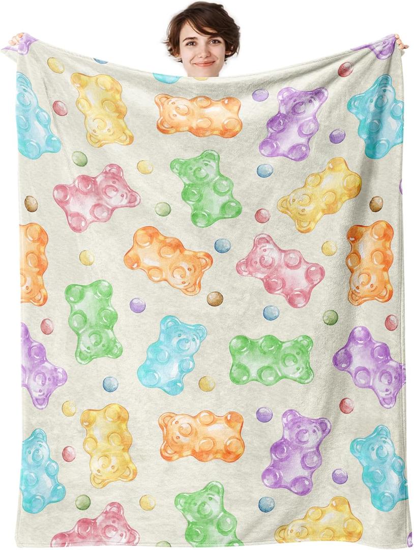 Gummy Bear Throw Blanket, 320GSM Flannel Blankets for Women Girls Kids Boys Men, Gummy Bears Blanket Super Soft Cozy for Bed Sofa Couch Gifts (Bears, 50"x40")
