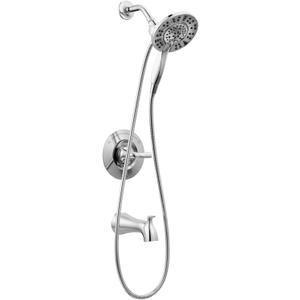 Delta Arvo 14 Series Chrome Bathtub Shower Faucet Set with In2ition 2-in-1 Dual Shower Head with Handheld Spray Combo, Valve Trim Kit, Chrome 144840-I (Valve Included)