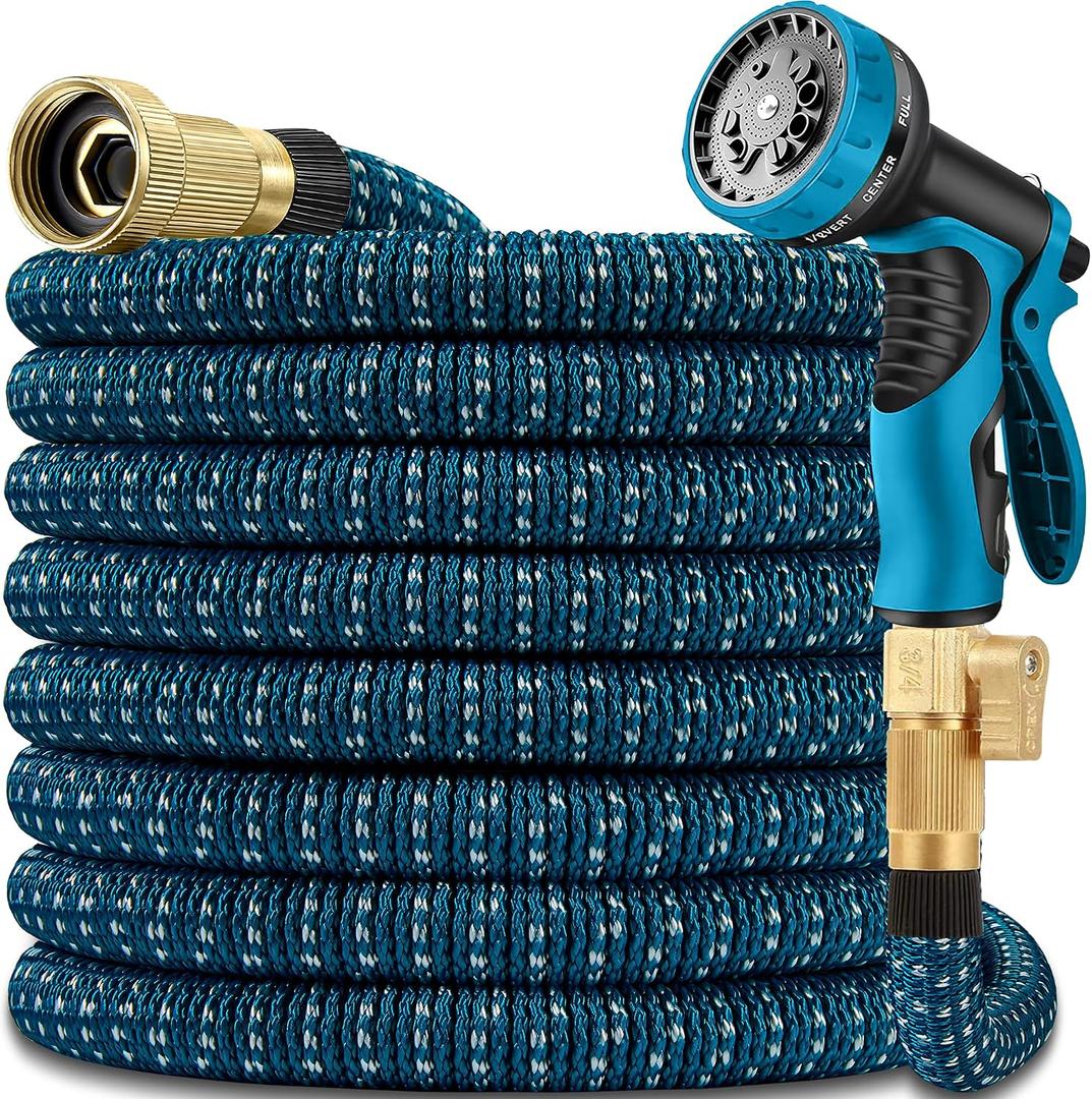 100 ft Expandable Garden Hose - Durable 3750D Fabric, 4-Layer Latex Core, Solid Brass Connectors Expanding Water hoses - 10 Spray Nozzles & Convenient Storage Bag Included