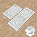 KIMODE Anti Fatigue Mats for Kitchen Floor,Boho Vintage Floral Rugs Sets of 2,Cushioned Carpet Non Slip for Laundry,Wide Memory Foam Runner for Sink Office,Light Blue 20"x47"+20"x32"