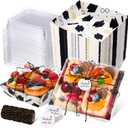 Outus 100 Pack Graduation Party Treat Box Charcuterie Boxes with Clear Lids, 5.7 x 5.1 '' Paper Food Containers White Take out Bakery Boxes Gift Tags Rope for Desserts Graduation Party Supplies