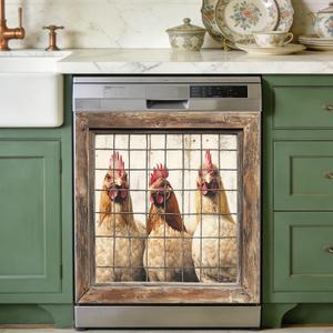 Dishwasher Magnet Cover 23" x 25.6", Independence Day Magnetic Door Wrap, Reusable Fridge Appliance Decor Sticker for Kitchen (Farm Chickens, Rustic Window, 23" W x 26" H)