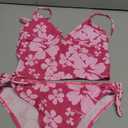 Floerns Women's Tankinis 2 Piece Floral Print Halter Tie Back Crop Top and Bottoms Bikini Set (Small, Hot Pink)