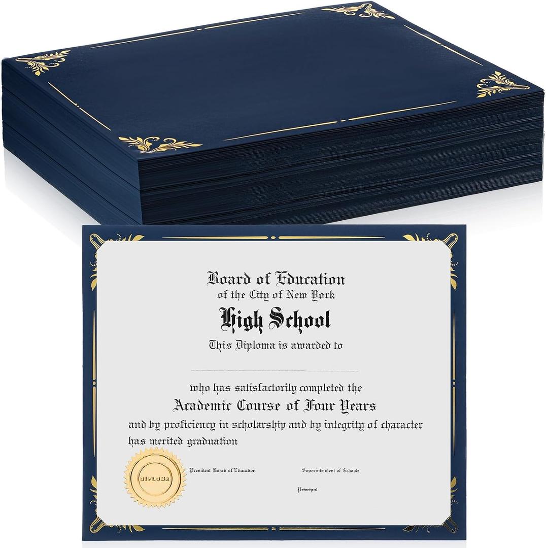 Fainne 70 Pcs Certificate Holder Foil Border Bulk 8.5 x 11 Inch Single Sided Award Diploma Cover for Letter Size Cardstock Document Paper Graduation School Marriage Supplies