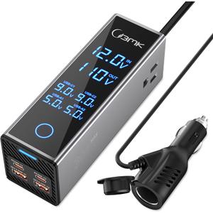 BMK BMK 300W Car Power Inverter with 12V to 110V Dual AC Outlets & 4 Fast USB Ports (QC3.0 & PD), Car Outlet Adapter with LCD Display, Smart Cooling for Laptop/CPAP/Travel