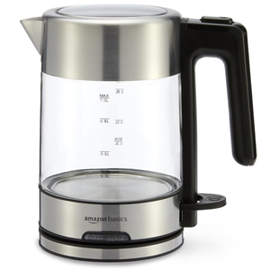 Basics Electric Kettle with Glass Carafe for Tea and Coffee, Fast Boiling, Auto ShutOff, BoilDry Protection, Temperature Control, Removable Filter, 1 Liter, 1500W, BPAFree