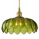 MIAOMEIO Vintage Glass Pendant Light，Green Flower Ceiling Pendant Light，Gold Adjustable Hanging Wire for Kitchen Island Dining Room Bedroom Hallway (10Inch - Green(D))