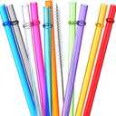 ALINK 13 inch Reusable Plastic Straws, Extra Long Colorful Tritan Tumbler Replacement Straws for Stanley Cups, 1 Gallon, 64/40/ 32 oz Water Bottles, Set of 10 with Brush