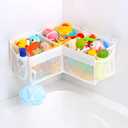 KPH Corner Bath Toy Organizer - Space-Saving 3-Compartment Bath Toy Storage, Mesh Bathroom Toy Holder for Kids, Durable Bathtub Organizer with Drain Holes