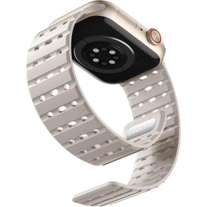 Compatible with Apple Watch Series 10 Band 46mm for Men Women 49mm/45mm/44mm/42mm(3/2/1), Rugged Silicone Sport Replacement Magnetic Strap for iWatch SE2/SE/9/8/7/6/5/4 (Starlight)