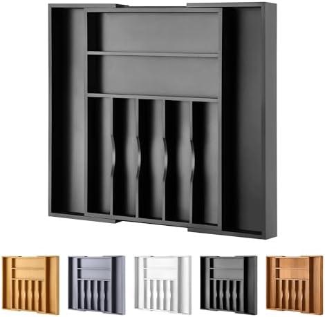 Amazon.com - oridom Large Premium Bamboo Silverware Organizer - Expandable Drawer Organizer & Utensil Organizer - 17"x19.7" Cutlery Tray with Dividers for Kitchen Utensils and Flatware (7-9 Slots) (Black)