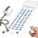 Bubble Bath Mat for Bathtub Spa, Full Body Hydrotherapy Massager with 6 Bubble Speeds & 6-Color LED Lights, Non-Slip Suction Cups, Remote Control & Inflatable Bath Pillow for Stress Relief, 48.8" x 16.1"